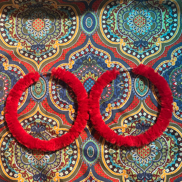 Red Fuzzy Hoop Earrings (S,M,L)